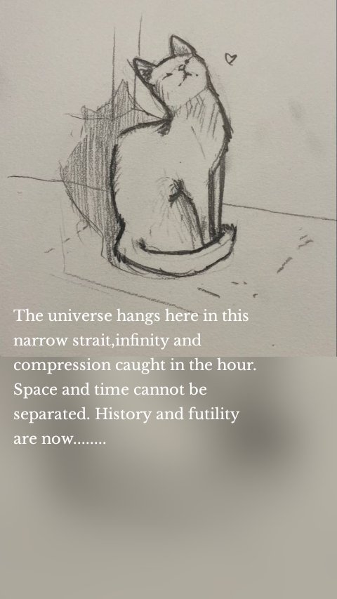 The universe hangs here in this narrow strait,infinity and compression caught in the hour.
Space and time cannot be separated. History and futility are now........
